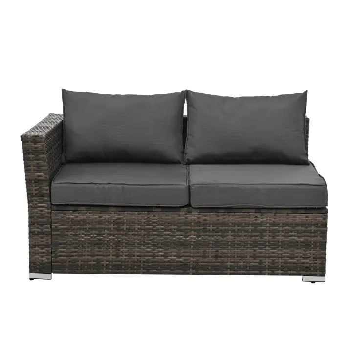 Patio Furniture, Outdoor Furniture, Seasonal PE Wicker Furniture, 4 Set Wicker Furniture With Tempered Glass Coffee Table two-seater sectional with gray cushions