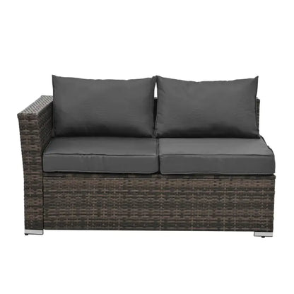 Patio Furniture, Outdoor Furniture, Seasonal PE Wicker Furniture, 4 Set Wicker Furniture With Tempered Glass Coffee Table two-seater sectional with gray cushions