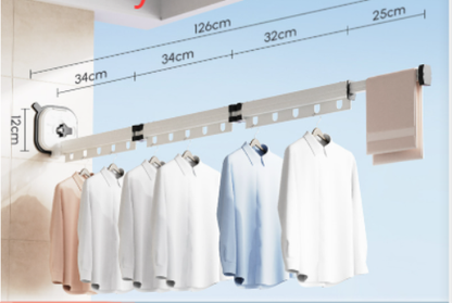 Retractable Aluminum Suction Cup Clothes Hanger with extendable 126cm aluminum rod and multiple hanging slots for shirts and towels