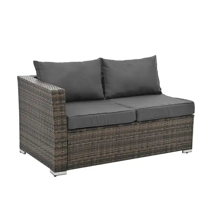 Patio Furniture, Outdoor Furniture, Seasonal PE Wicker Furniture, 4 Set Wicker Furniture With Tempered Glass Coffee Table sectional sofa piece with dark cushions